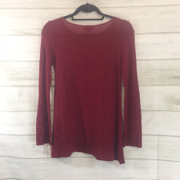 Dress-barn Red Long Sleeve Lace Detail Tunic Sweater - Picture 9 of 11